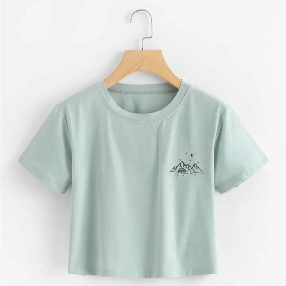 Embroidered Mountain Graphic Cropped Tee